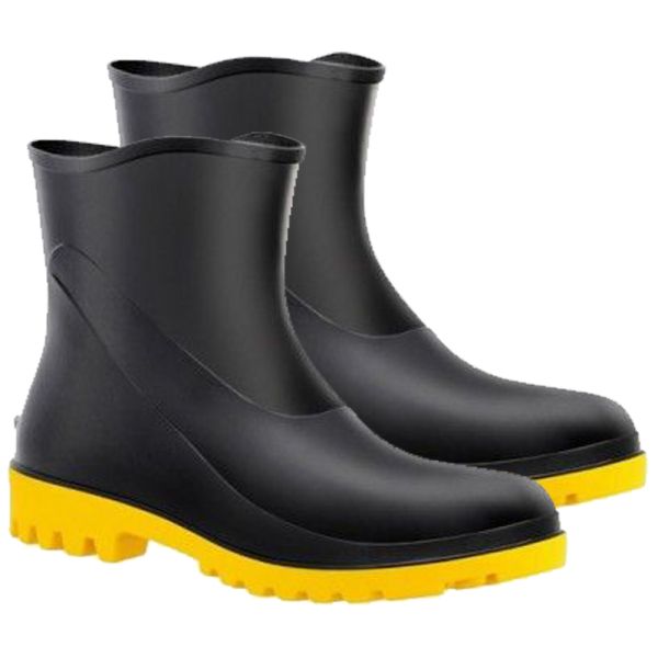 Bota Pvc Cano Curto Preta Sola Amarela N Bracol Na Elos