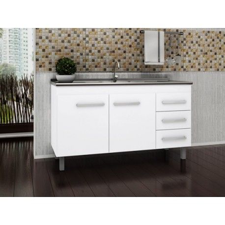 Balcão Cozinha Ômega 1440 C/ Pé Branco Gaam