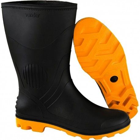 Bota (L) PVC Cano Médio Sem Forro Preta/Amarela 37/38 Vonder