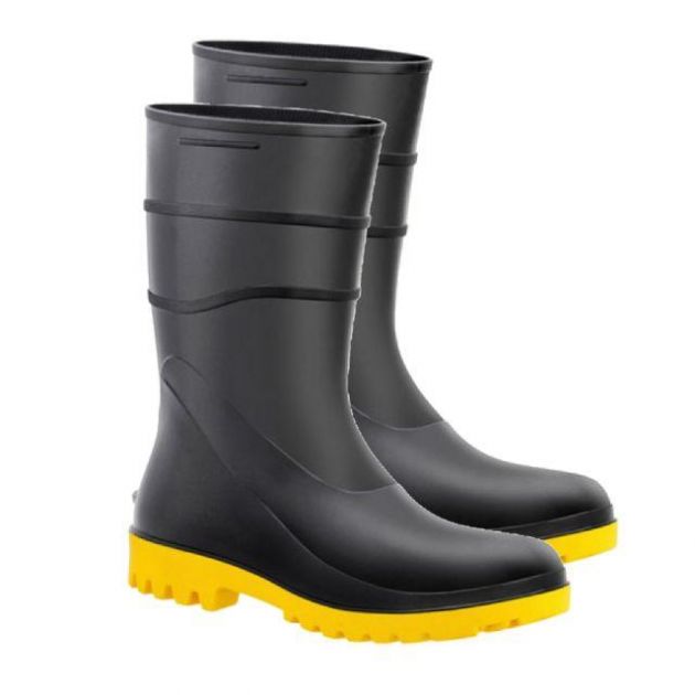 Bota PVC Cano Médio Preta Sola Amarela N.37 Bracol