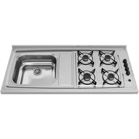 Fogão Pia Inox 1200x545CM Cuba N3 140 4 Bocas Ghelplus