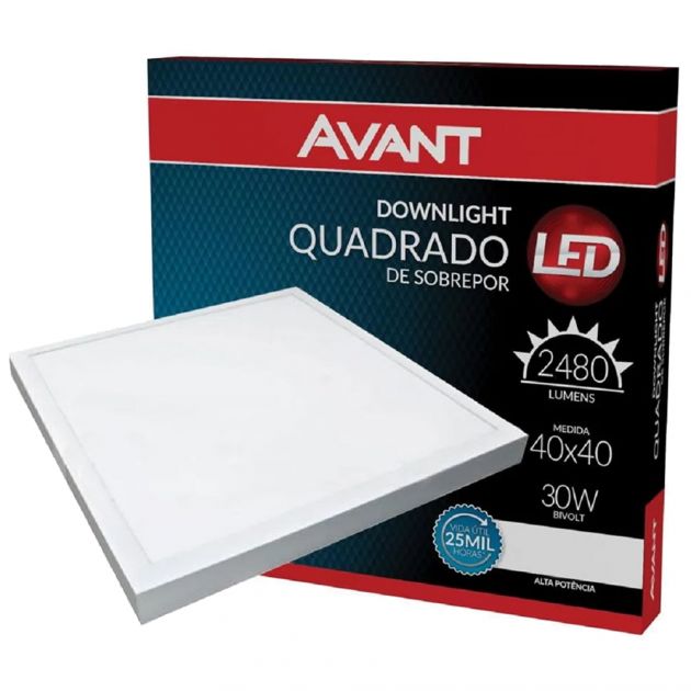 Painel Pop Led Sobrepor Quadrada 40CM 6500K 30W Bivolt Branco Avant