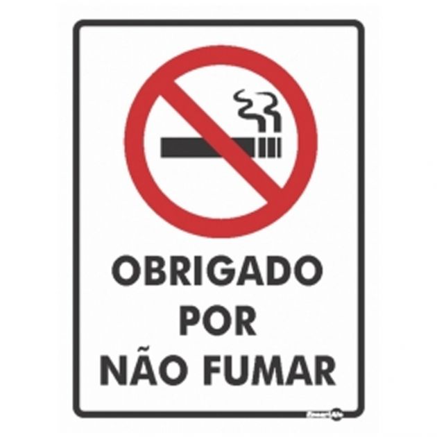 Placa Alumínio de Sinalização 16x23CM Obrigado Por Não Fumar Sinalize