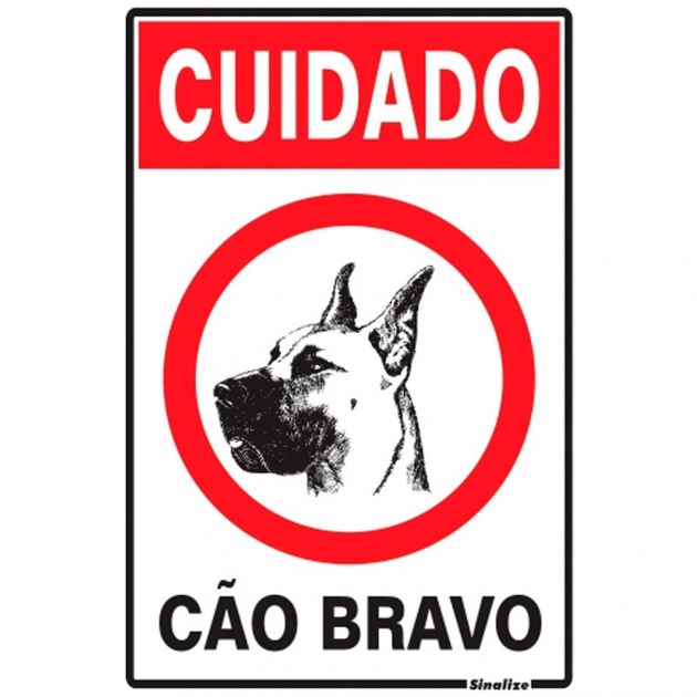 Placa de Sinalização 20x30CM Cão Bravo Sinalize