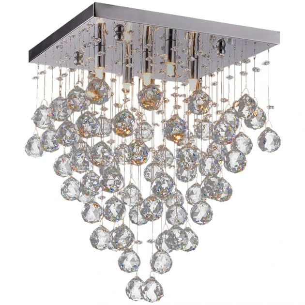 Plafon Sobrepor Spring Metal Cromado 45x45x55.5CM 8xG9 Cristal Bella